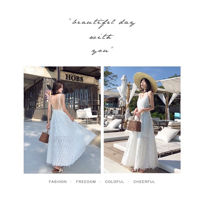 Sẵn - Váy maxi dài lông vũ trắng siêu sang | BigBuy360 - bigbuy360.vn