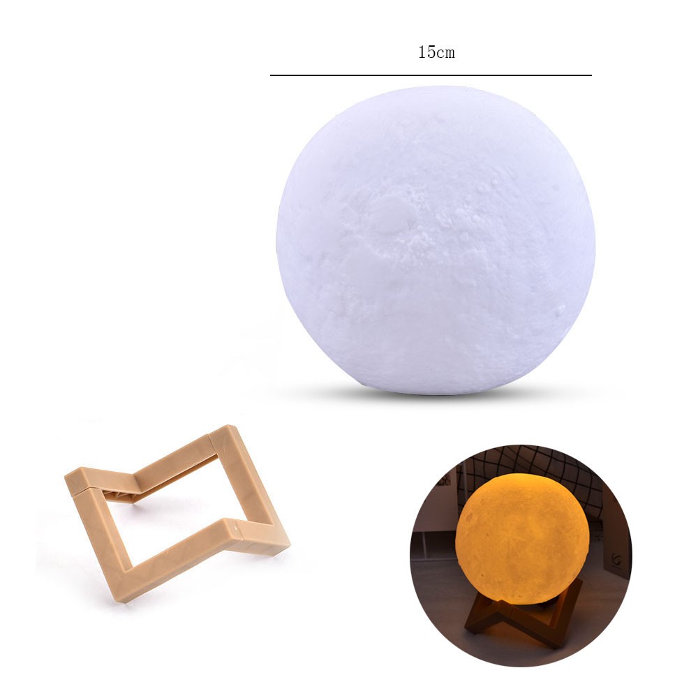 Đèn ngủ hình mặt trăng ngôi sao tròn 3D 8cm/ 12cm/ 15cm có giá đỡ tiện lợi