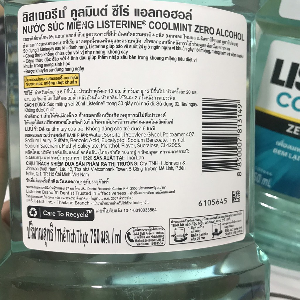 Nước súc miệng Listerine Cool Mint Zero 750ML giúp hơi thở thơm mát, nước súc miệng hương bạc không cay