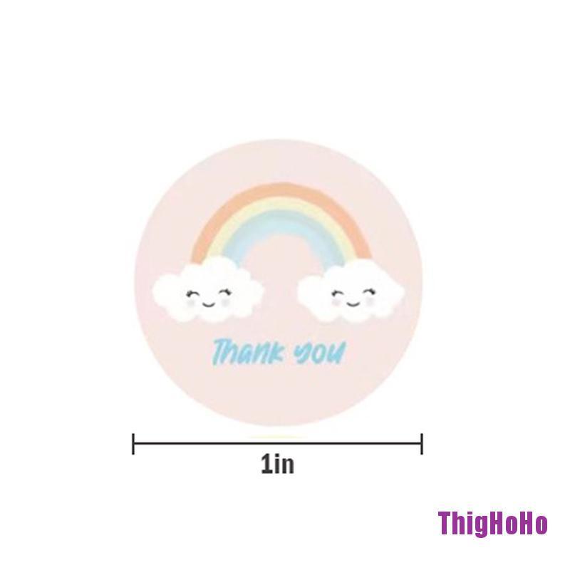 Cuộn 500 miếng dán hình tròn họa tiết hoạt hình và chữ Thank You tùy chọn dùng trang trí
