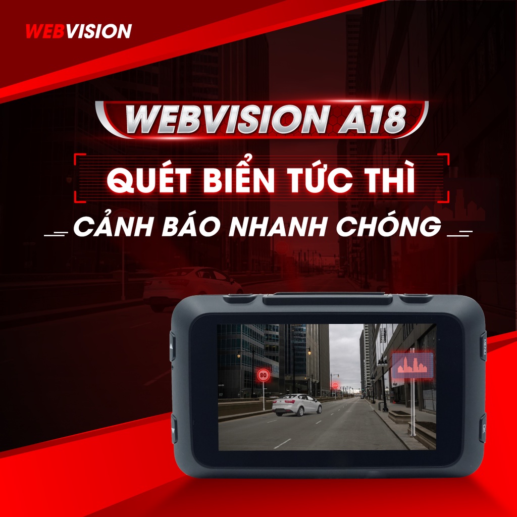 Camera Hành Trình Webvision A18 - Video 2K - AI Quét Biển Tốc Độ - Cảnh Báo Giao Thông - Wifi - GPS