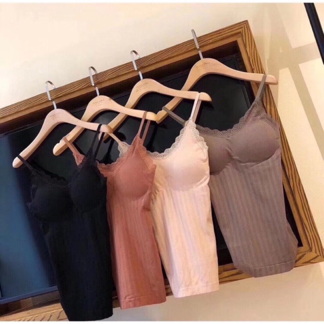 Áo bra gân tăm dáng dài viền ren xịn xò