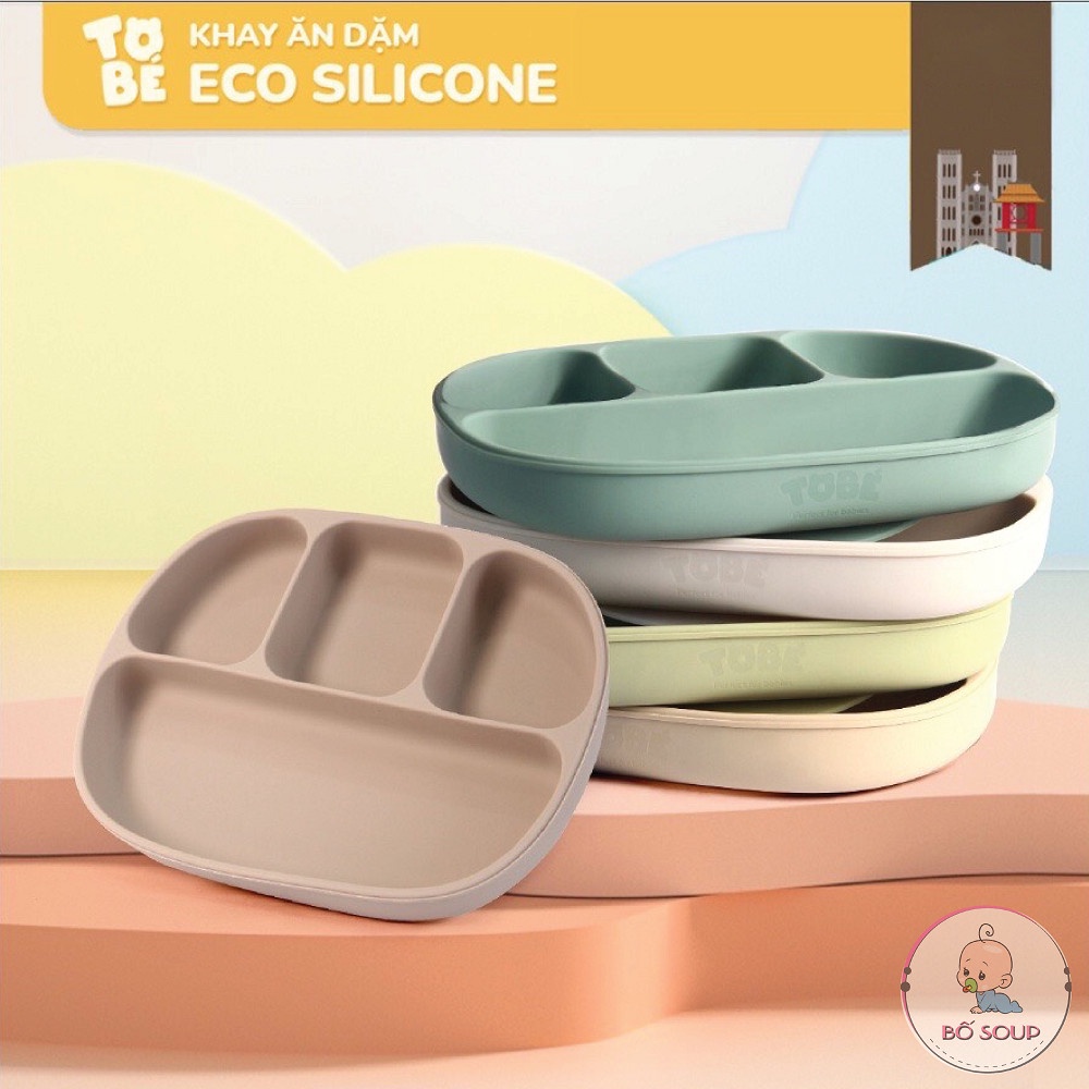 Khay ăn dặm cho bé Eco Silicone Tobé chống đổ an toàn