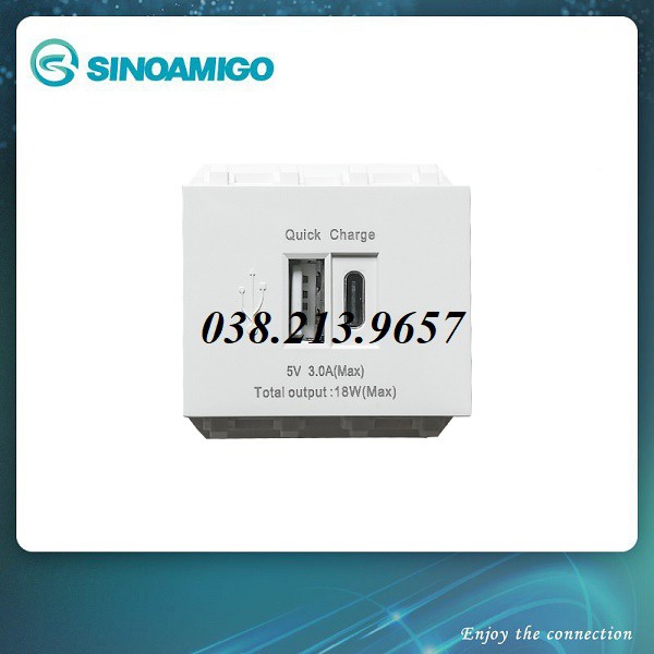 Hạt ổ cắm USB type C sinoamigo P21-QC1 lắp mặt nạ Panasonic âm tường dùng để sạc điện thoại