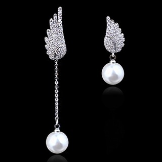 Korean the simple silver pin earrings femininity pearl earrings angel wings asymmetric earrings