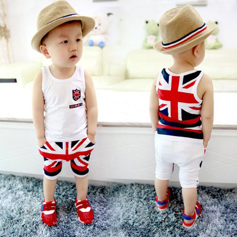 Bộ áo thun sát nách + quần ngắn họa tiết cờ Anh đáng yêu dành cho bé