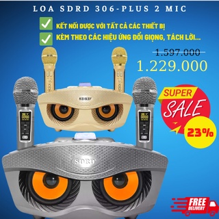 Loa karaoke bluetooth 2 mic sdrd SD-306 PLUS, công suất lớn, mic không dây, Bảo hành 6 tháng