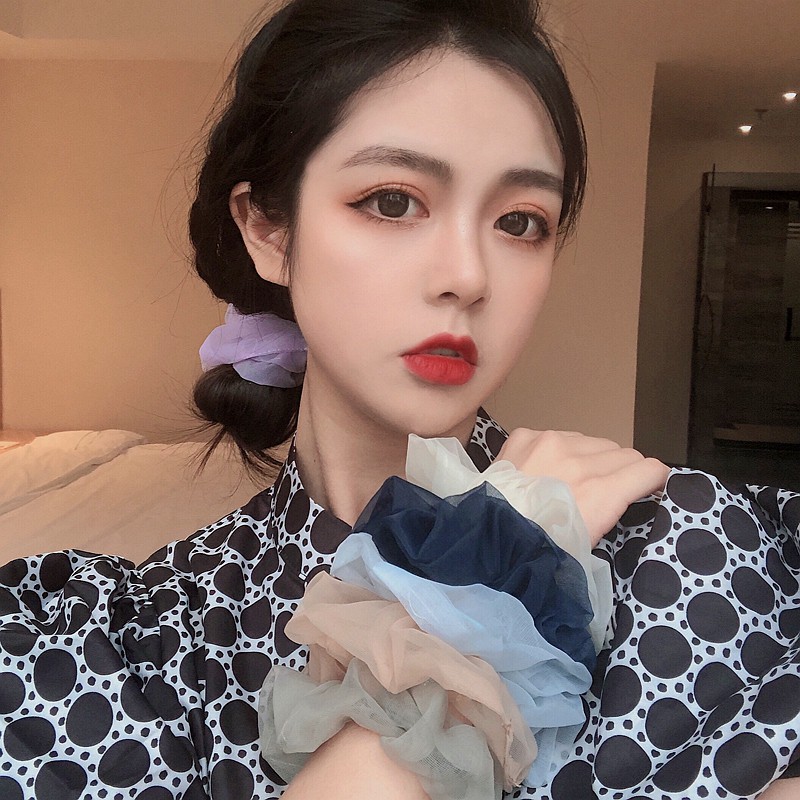 Cột tóc scrunchies trơn sheer chiffon