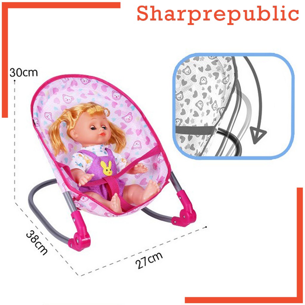 [SHARPREPUBLIC] Kids Play House Toy - Realistic Model Furniture Playset Baby Infant Reborn Doll Bouncer Rocking Chair - Pretend Play Fun Toy, 27x38x30cm