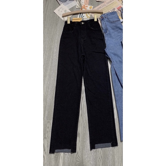 Quần jeans ống đứng đen cắt gấu chất liệu dãn cao cấp mẫu hot nhất