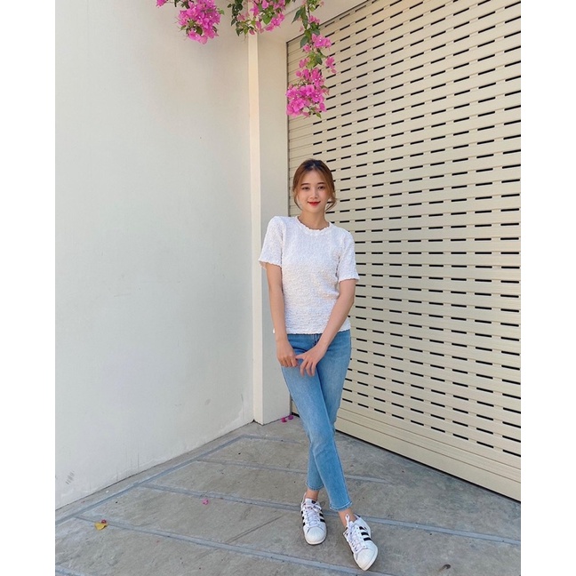 Áo thun nữ tay ngắn vải xốp nhún đẹp LUCETFASHION Marker Tee ko
