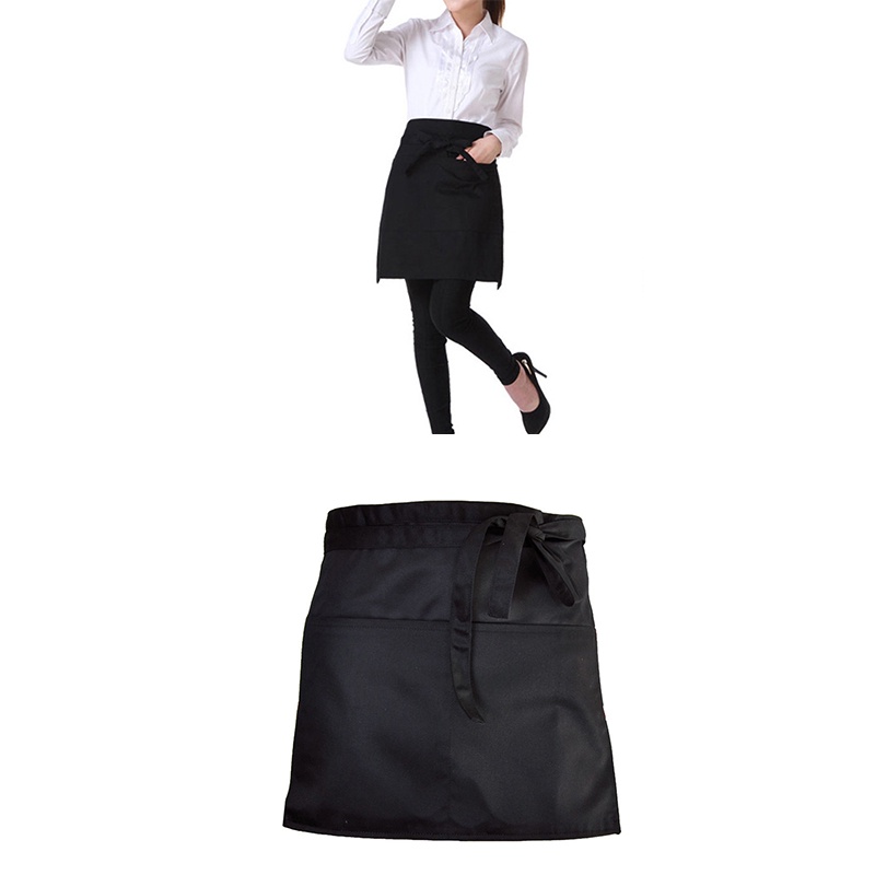 Tạp dề pha chế tạp dề ngắn phục vụ nhà hàng, quán ăn, có 2 túi chất vải Cotton Kaki