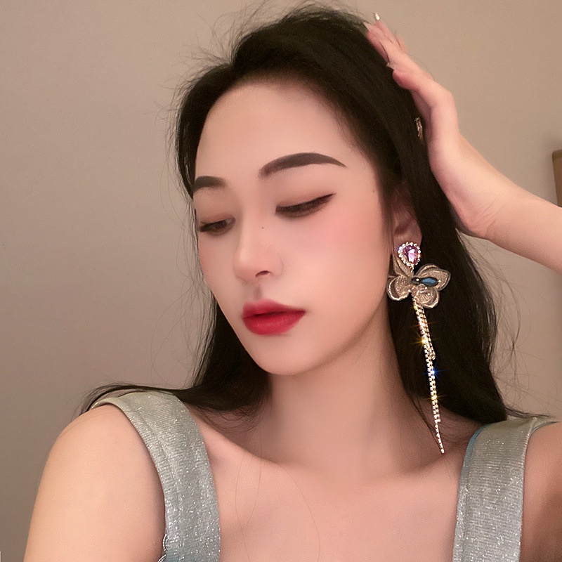 Khuyên Tai Bạc 925 Hình Bướm Đính Đá Thời Trang Phong Cách Hàn Quốc Cho Nữ