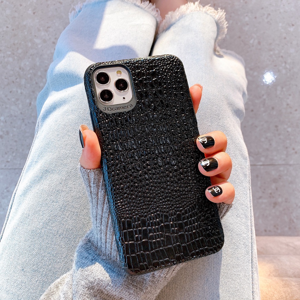 ỐP LƯNG DA IMD DÀNH CHO IPHONE VÂN NỔI CROCODILE BLACK - N123