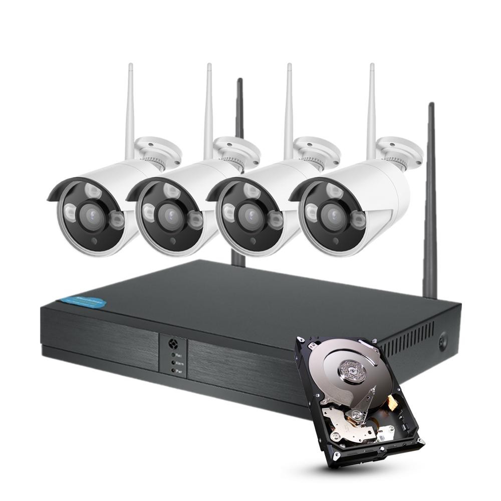 Bộ 4 Camera KIT Wifi Thân 3 Led Ngoài Trời Dùng Phần Mềm Xmeye+ Ổ Cứng 1T