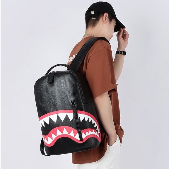 Balo SprayGround Full Black phong cách Bape cá mập, Bape Backpack, Chất liệu da chống nước size 32x40 DuSo