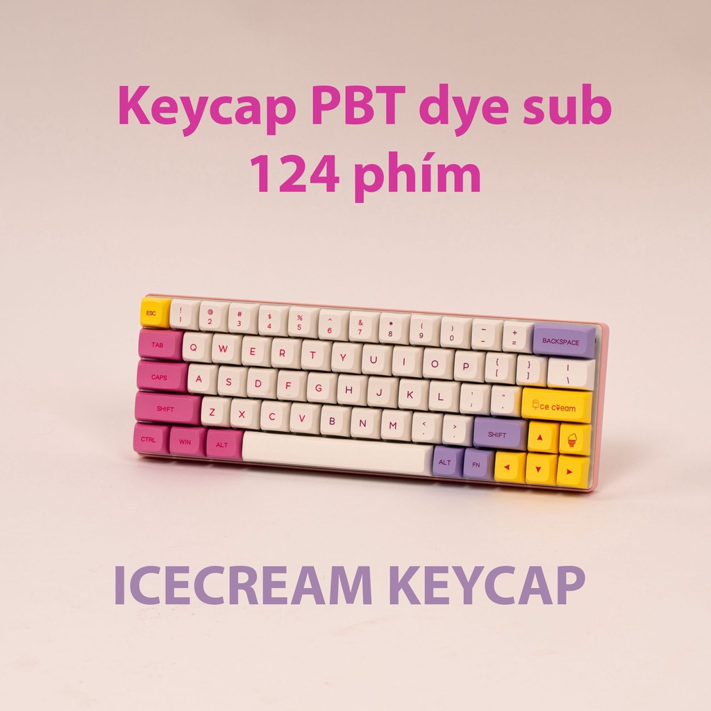 Keycap Ice Cream màu sắc Hồng Vàng Tím, Nút Cho Bàn Phím Cơ, nhựa PBT in Dye Sub Profile XDA 136 phím