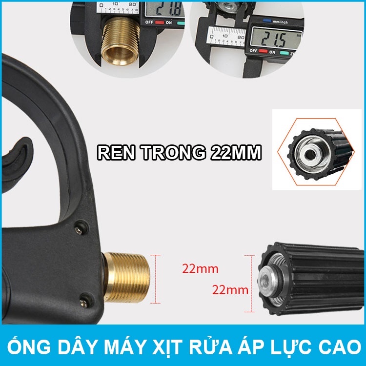 Dây rửa xe, 10, 15, 20, 30m, Dây rửa xe áp lực cao 2 đầu ren 22mm