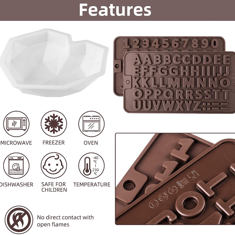 Khuôn Silicone Làm Sô Cô La Hình Trái Tim Lớn Có 2 Ô &amp; 3 Búa Gỗ