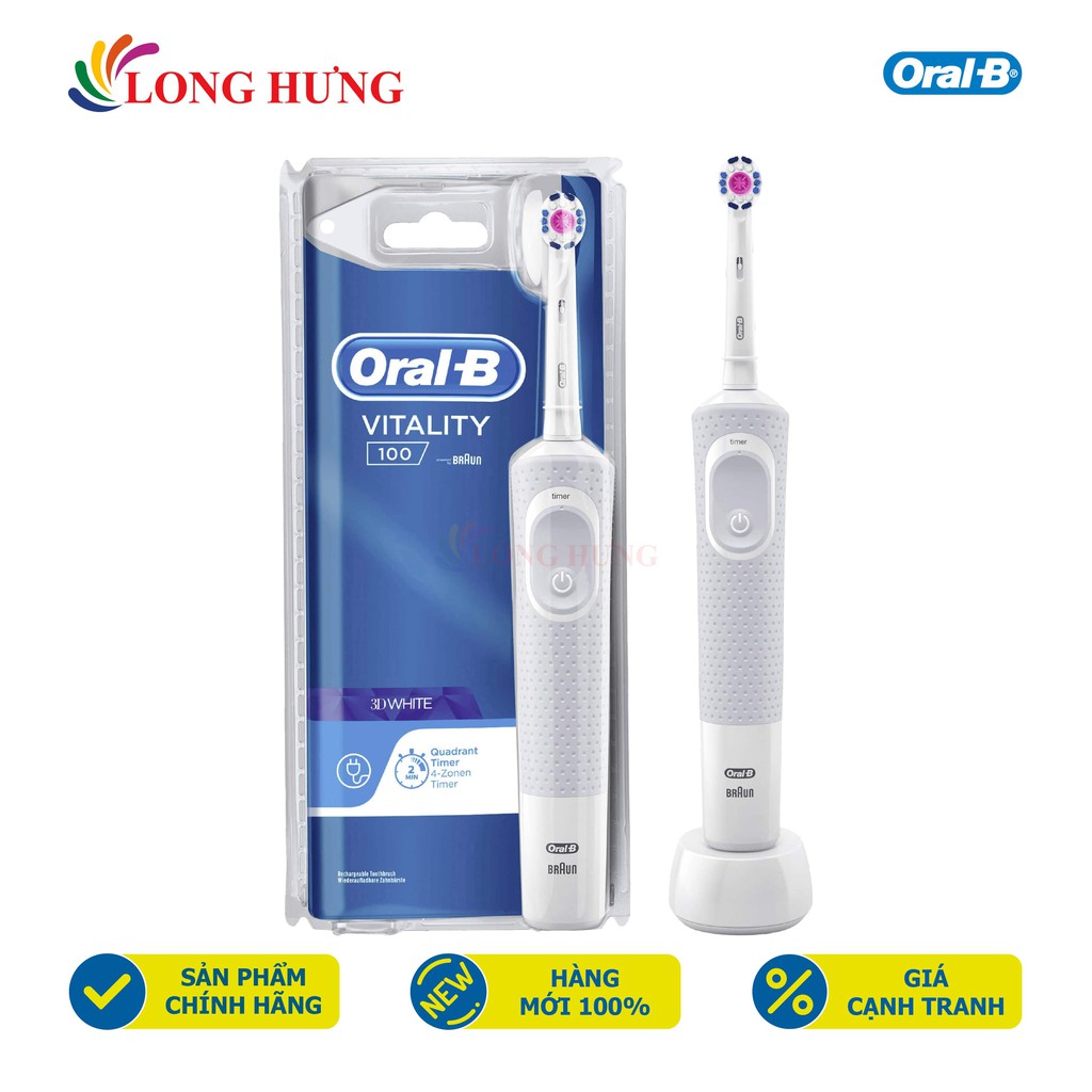 Bàn chải điện Oral-B Vitality 100 3D White (Vỏ nhựa) - Hàng nhập khẩu