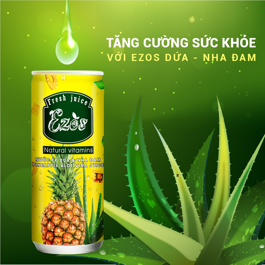 Nước Ép Dứa Nha Đam Ezos Lốc 12 Lon x 240ml