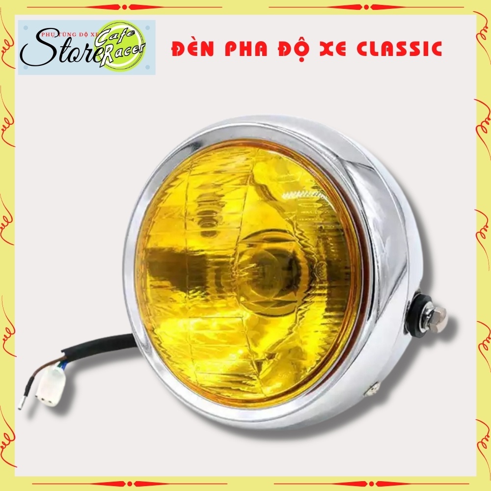 Đèn pha xe máy Cafe Racer kèm pat bắt vào phuộc , mặt kính , gáo mạ inox cao cấp