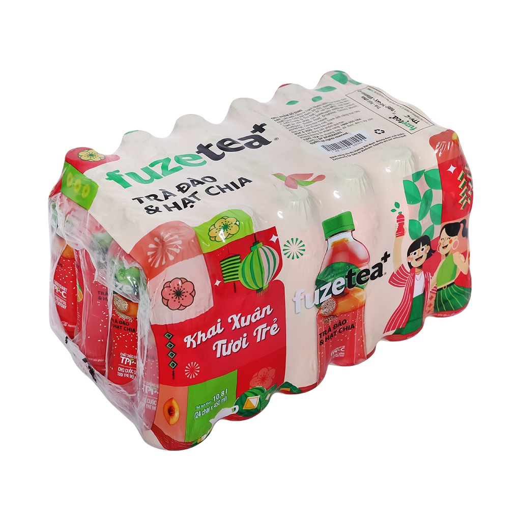 24 chai trà đào/chanh dây và hạt chia Fuze Tea 350ml