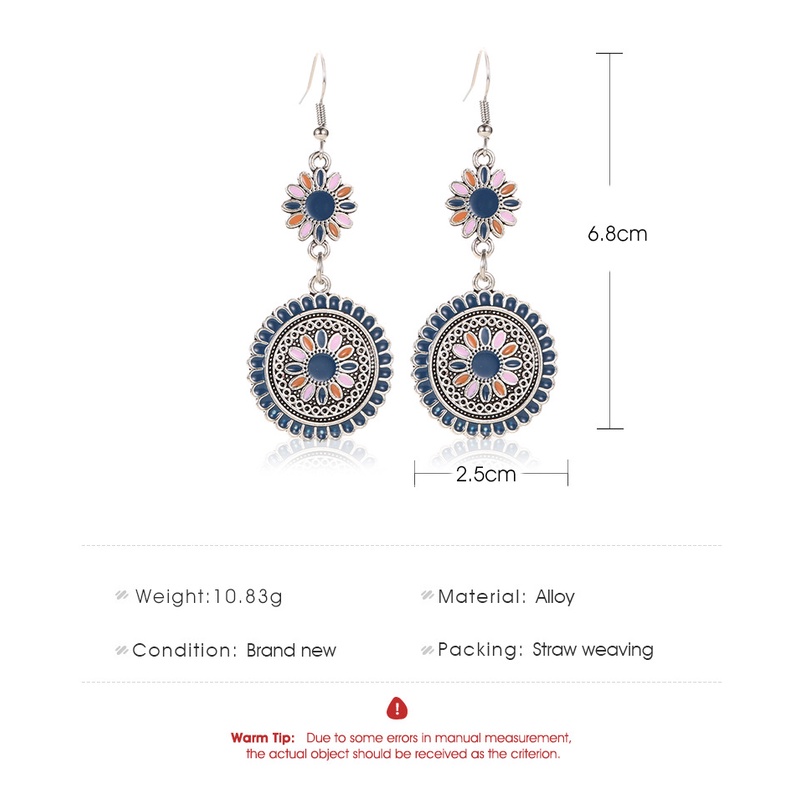 Khuyên Tai Kim Loại Khắc Họa Tiết Hoa Cúc Giọt Nước Dài Nhiều Màu Sắc Phong Cách retro Hoàng Gia