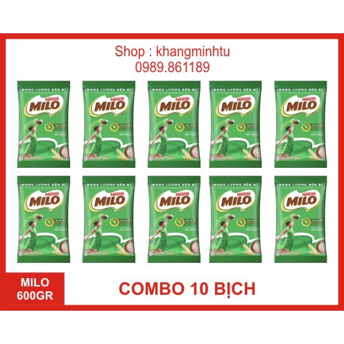 COMBO 10 BỊCH Bột Lúa Mạch Milo Cacao Nguyên Chất 600GR