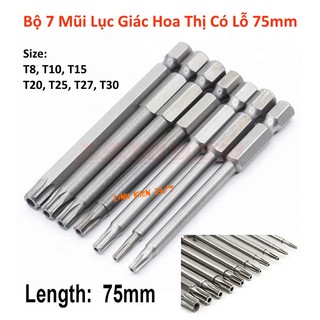 Bộ 7 Mũi Lục Giác Hoa Thị Có Lỗ Cho Máy Khoan Và Bắt Vít 75mm