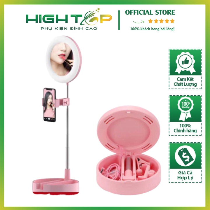 Đèn Livestream Màu Hồng Tai Thỏ Siêu Cute Kèm Gương Trang Điểm Và Giá Đỡ Điện Thoại Để Bàn Có Thể Gấp Gọn Đa Năng