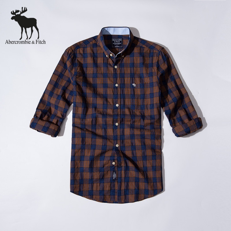 Áo sơ mi cotton tay dài dáng ôm kẻ sọc thêu họa tiết Abercrombis & Fitch Fawn đơn giản thoải mái chất lượng cao mới mẻ cho nam