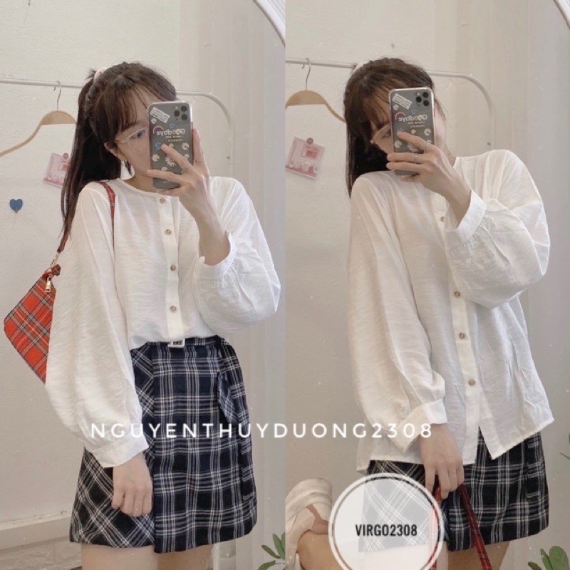 Áo sơmi đũi tay phồng Ulzzang/Áo sơmi đũi Hàn Quốc