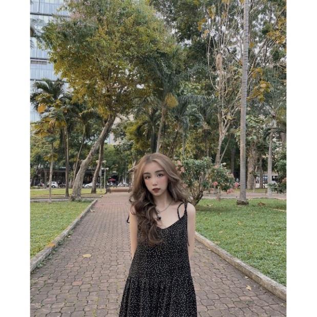 Váy Maxi 2 Dây Chấm Bi Màu Đen Ulzzang | BigBuy360 - bigbuy360.vn