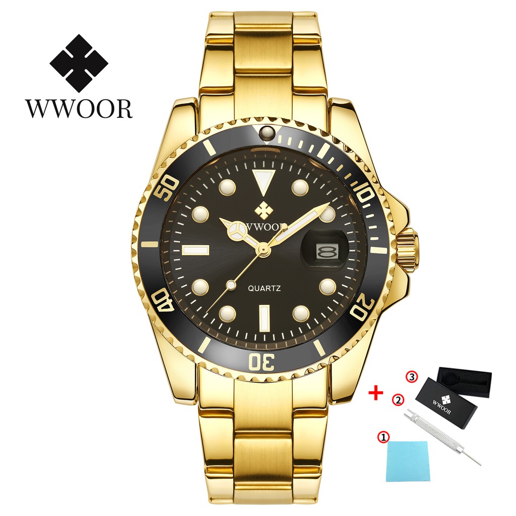 WWOOR Men's Watches Waterproof Fashion Sport Stainless Steel Metal Quartz Watch Genuine Clock - 8878