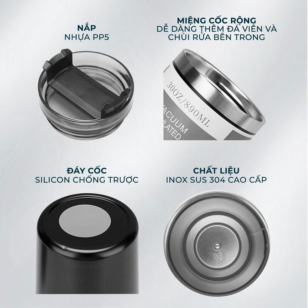 Ly Giữ Nhiệt Inox SUS 304 Dung Tích 900ML, Cốc Giữ Nhiệt Có Ống Hút Tiện Lợi Độ Bền Cao Bảo Hành 90 Ngày