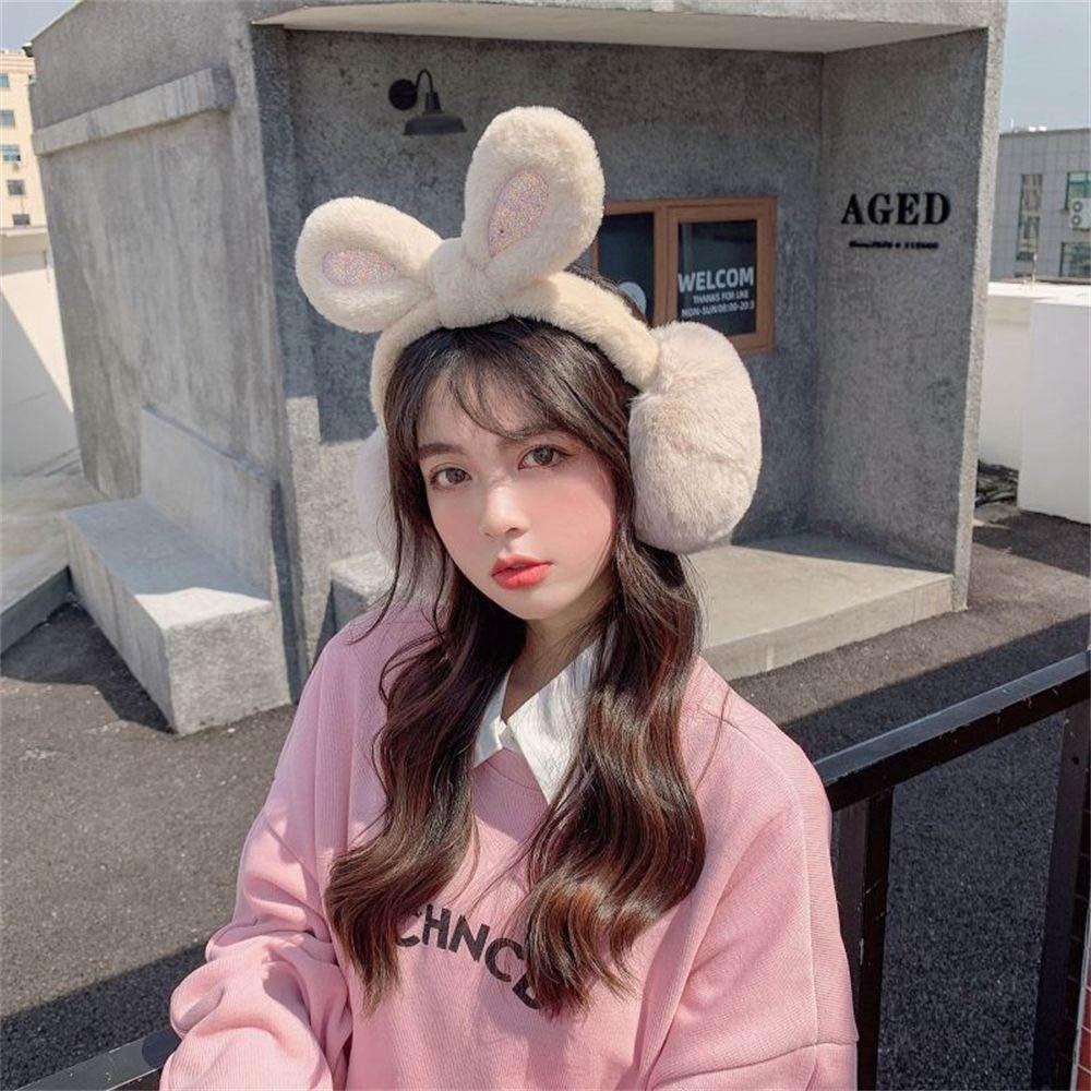 Chụp Tai Giữ Ấm Hình Thỏ Đính Kim Sa Mềm Mại Màu Trơn Thời Trang Mùa Đông Cho Nữ