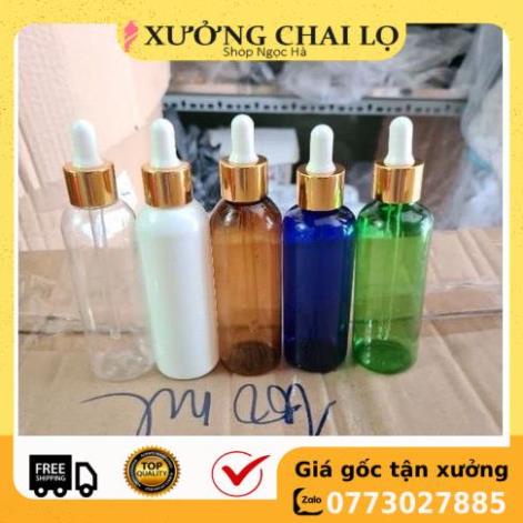 Lọ Chiết Serum ❤ [30ml,50ml,100ml] Chai nhựa pet đựng tinh dầu bóp giọt Khoen vàng chiết mỹ phẩm, phụ kiện du lịch