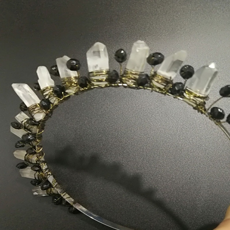 Cài Tóc Hình Vương Miện Đính Hạt Pha Lê Đen Phong Cách Công Chúa Vintage