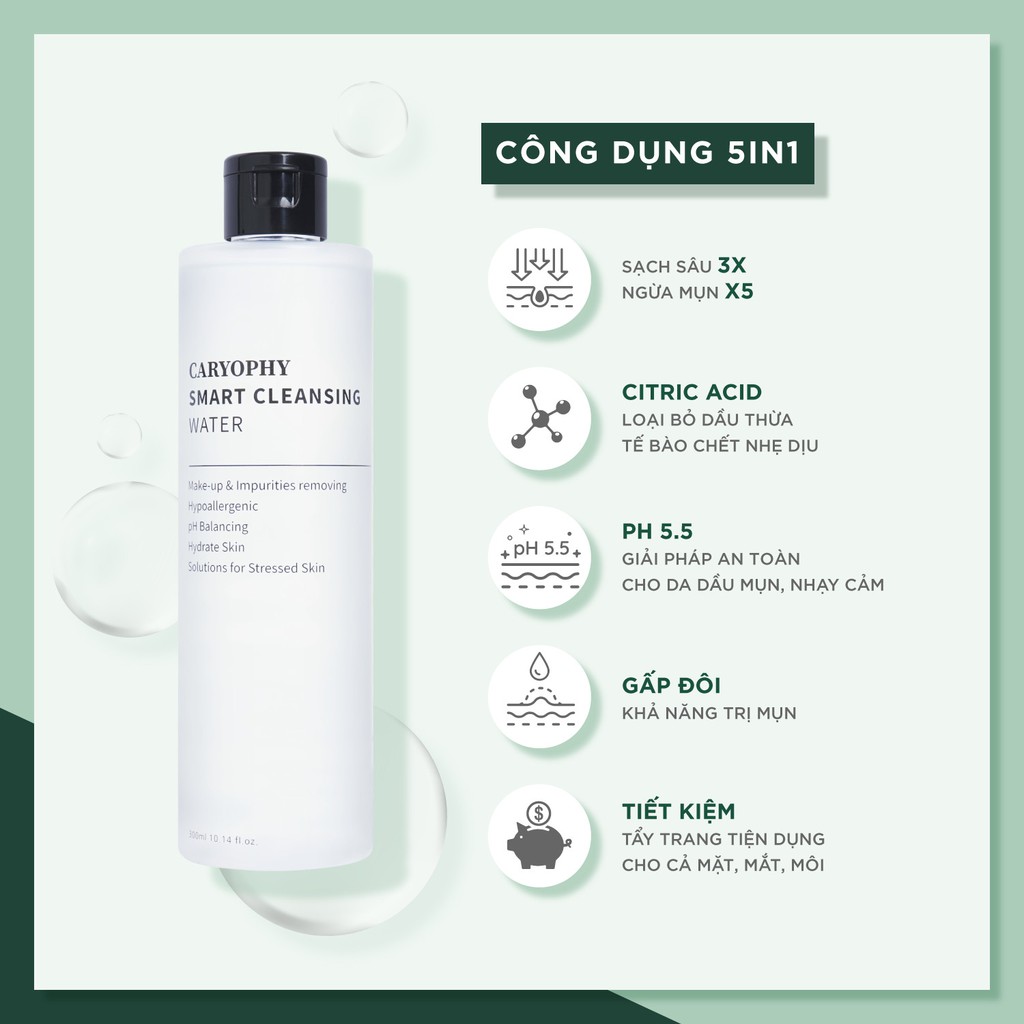 [Hàng Công Ty] Nước Tẩy Trang Thông Minh Cho Da Mụn, Da Nhạy Cảm 300ml - Caryophy Smart Cleansing Water