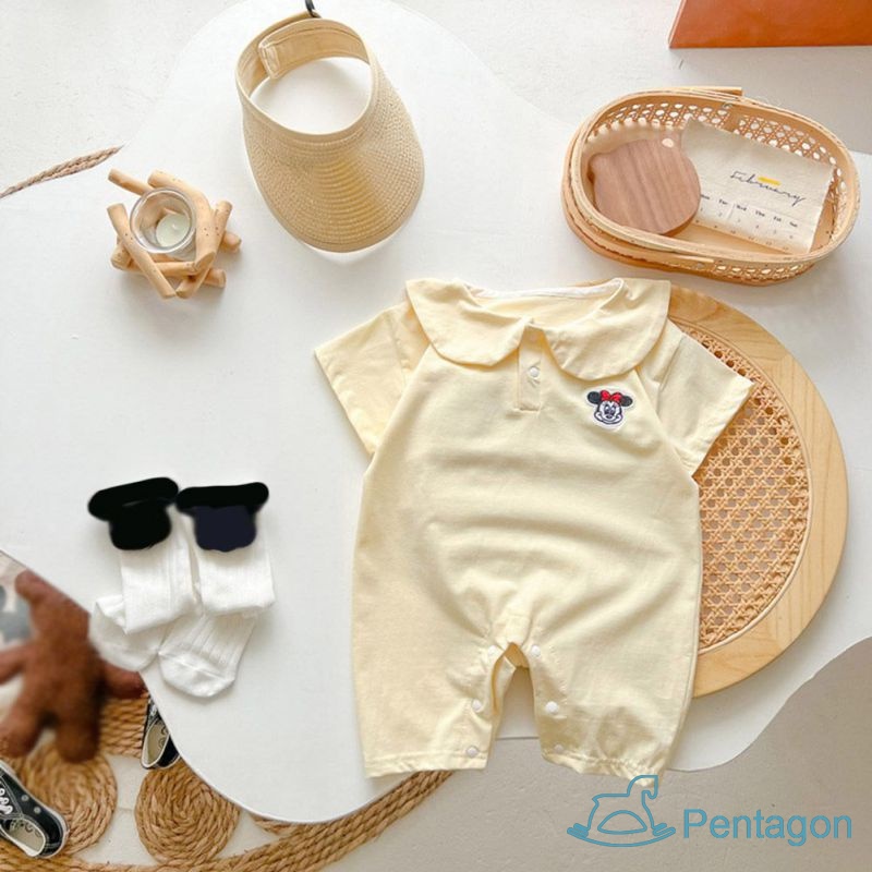 Bộ Áo Liền Quần Ngắn Tay Cổ Thủy Thủ Thêu Họa Tiết Hoạt Hình Cho Bé Trai Và Bé Gái