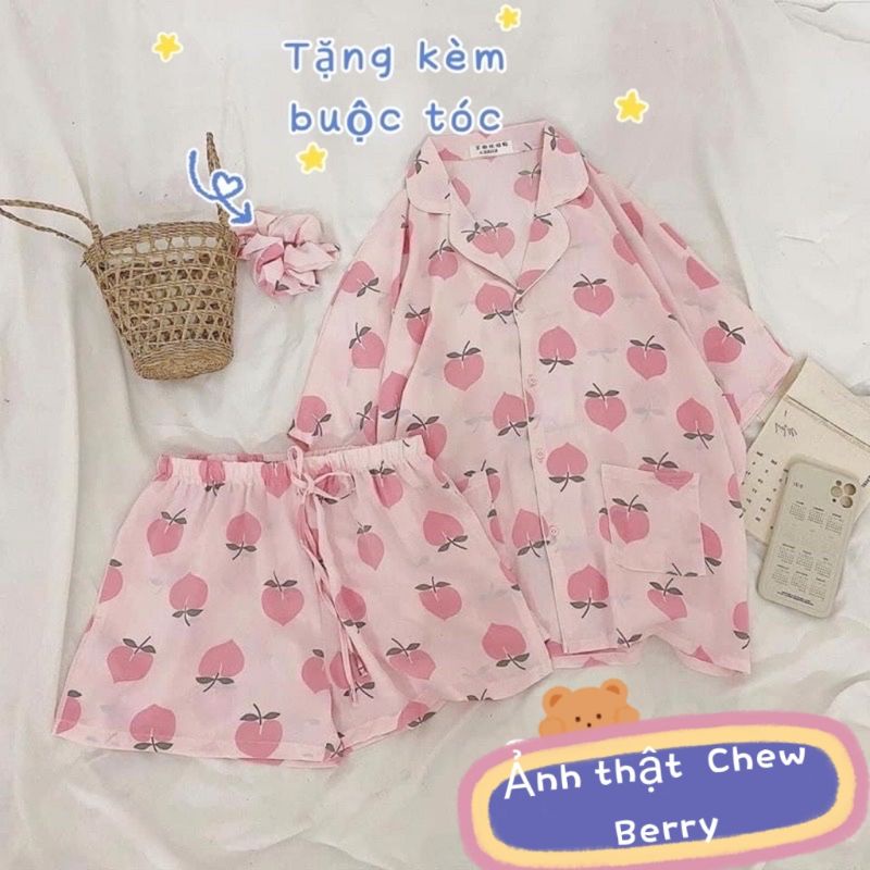 Bộ Đồ Ngủ Pijama Nữ QUẢ ĐÀO Kate Tay Cộc Mặc Nhà Xinh