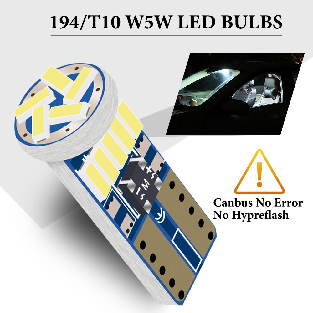 Set 10 Bóng Đèn Led T10 W5W T10 15 Led 3014smd 194 168