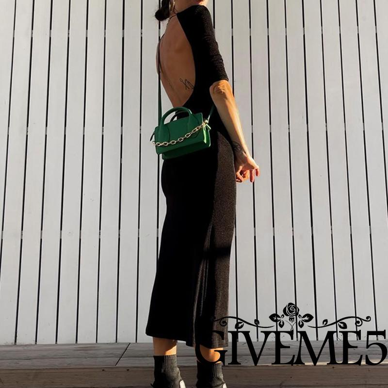 Đầm Dài Ôm Dáng Không Tay Xẻ Tà Cao Màu Đen Quyến Rũ Cho Nữ