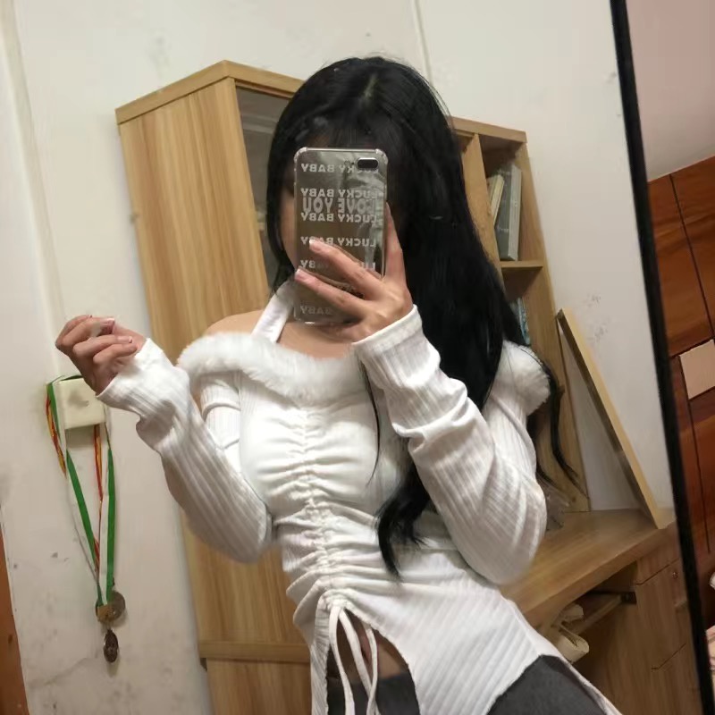 ORDER♥️Áo Len Viền Lông Dây Rút(ảnh thật)Fzsize Dưới 60kg