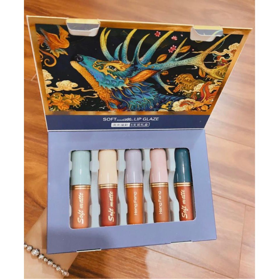 Set son kem 5 cây Velvet Colorful Soft Matte, Set son kem lì Hengfang 5 tone màu đa dạng, Set son kem hàng chuẩn nội địa