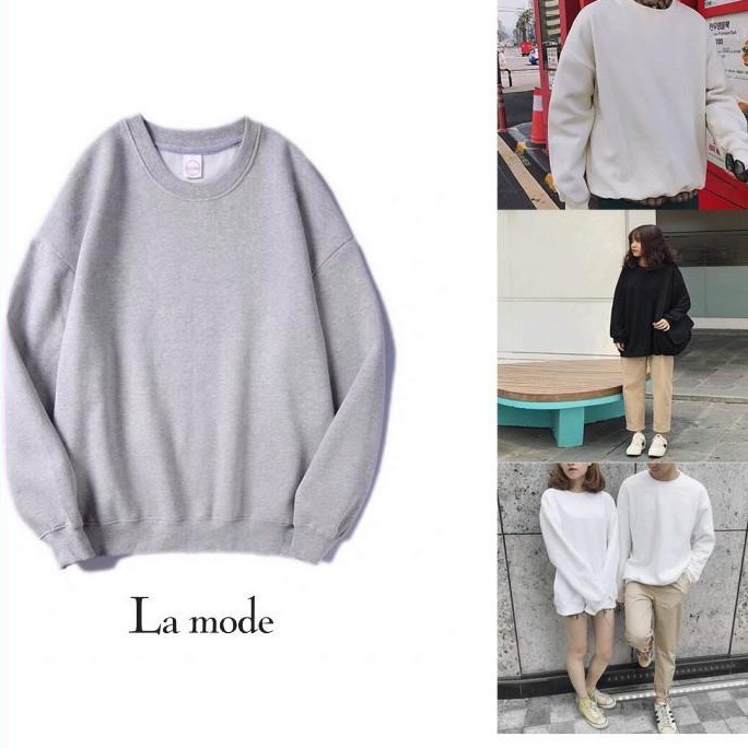 Áo Sweater Nam Nữ Unisex Dài Tay Trơn Basic Form Rộng Nỉ Bông Dày Dặn - La mode