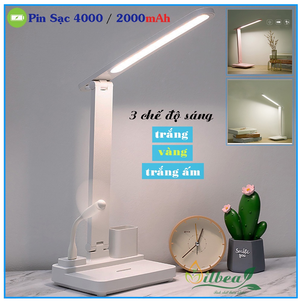 Đèn bàn học chống cận sạc pin tích điện SL-858 9W với 3 chế độ ánh sáng trắng, vàng, trắng ấm, pin 2000mAh hoặc 4000mAh