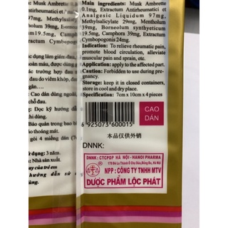 Cao dán cọp, cao dán hổ bịch 4 miếng dán
