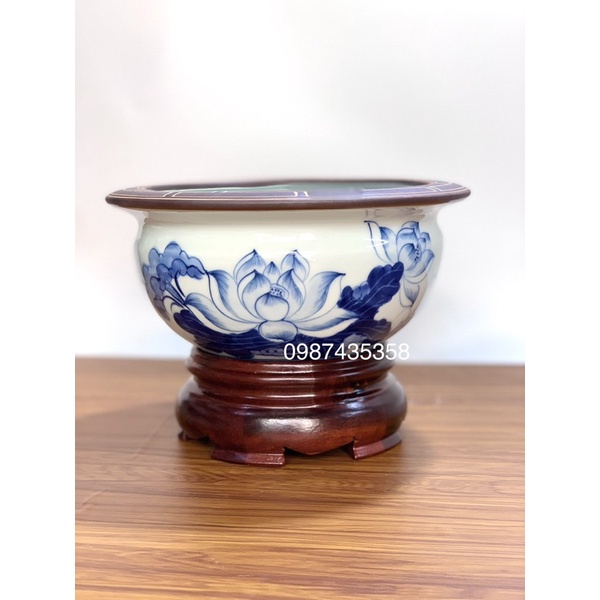 Bát hương lựu sen men xanh ngọc gốm Bát Tràng
